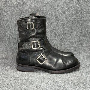 True Religion Boots Mens 10.5 Black Leather Monk Strap Buckle Rustic Moto Combat